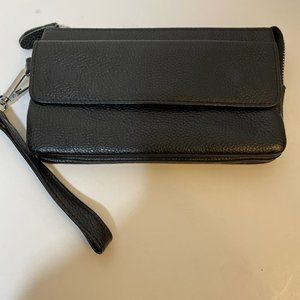 Black Faux Leather Wallet with Optional Strap